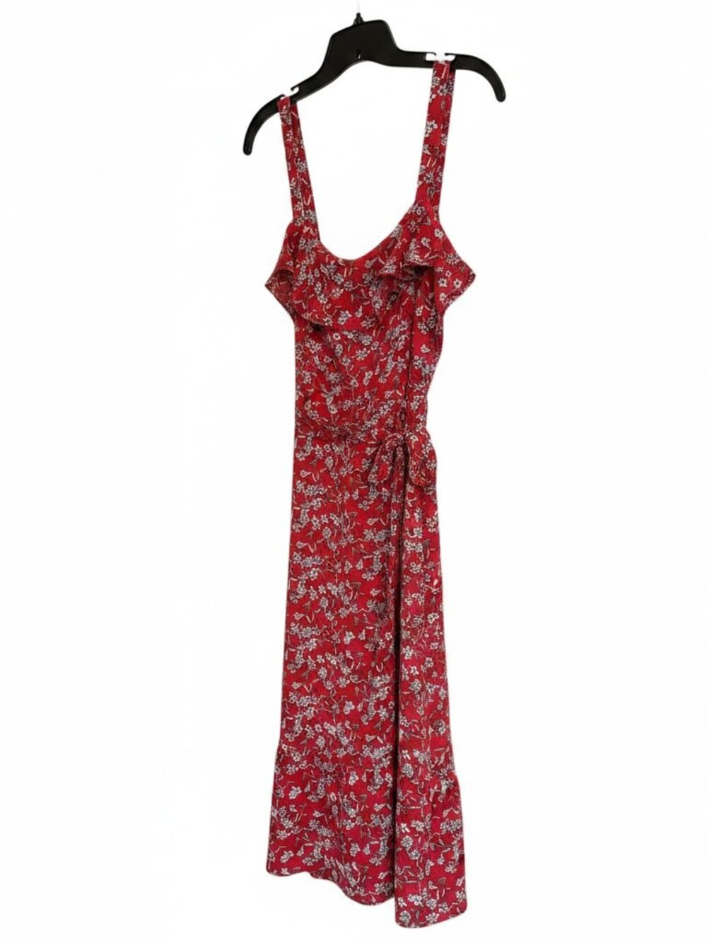 Banana Republic Red Floral Ruffle Midi Dress Size 10 - Picture 2 of 7